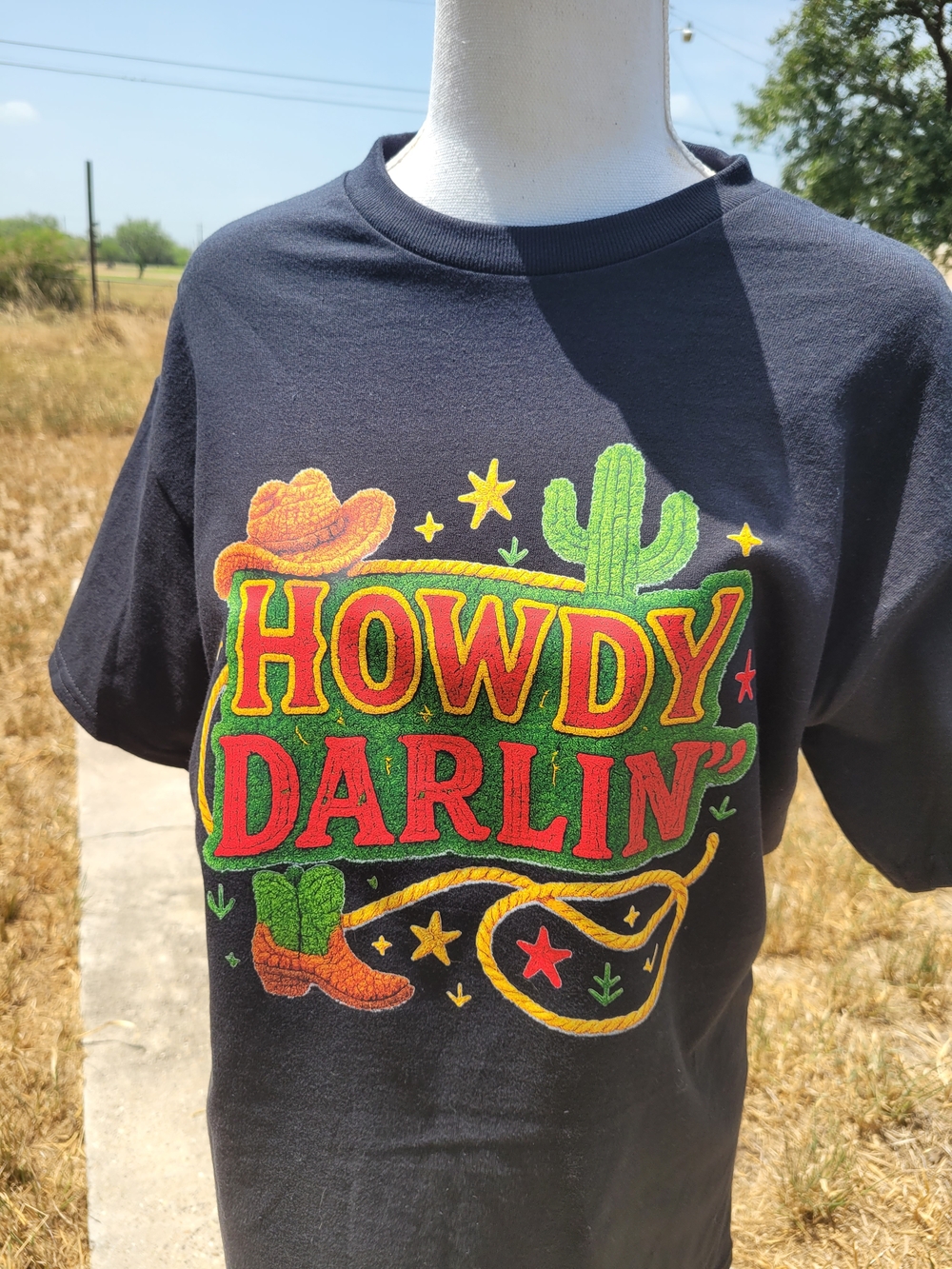 Gildan Black Tee with Red, Yellow & Green Western Graphic